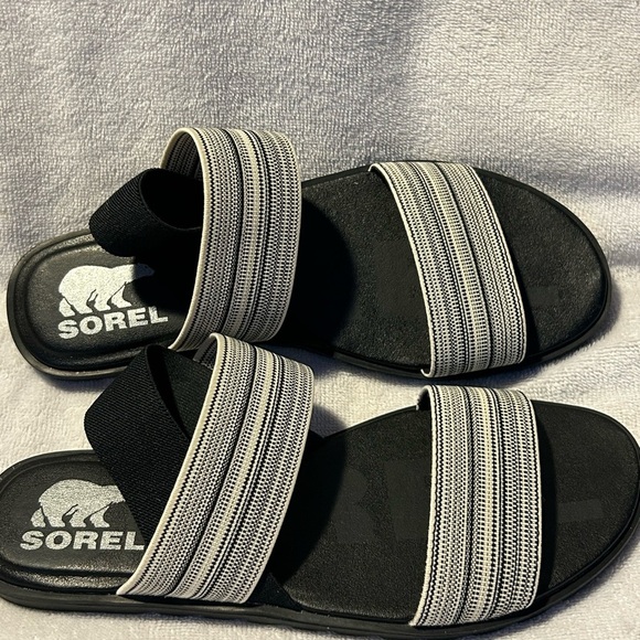 Sorel Black and Cream Ella Elastic Strap Sandal Size 8 - Picture 6 of 7